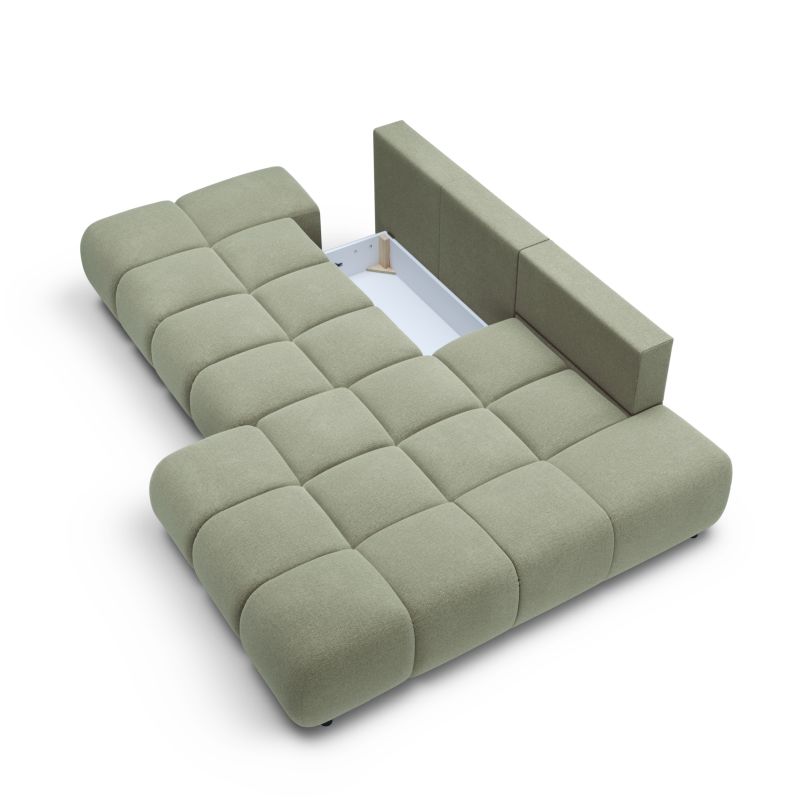 Canapé d'angle droit convertible ALMERA 4 places tissu vert