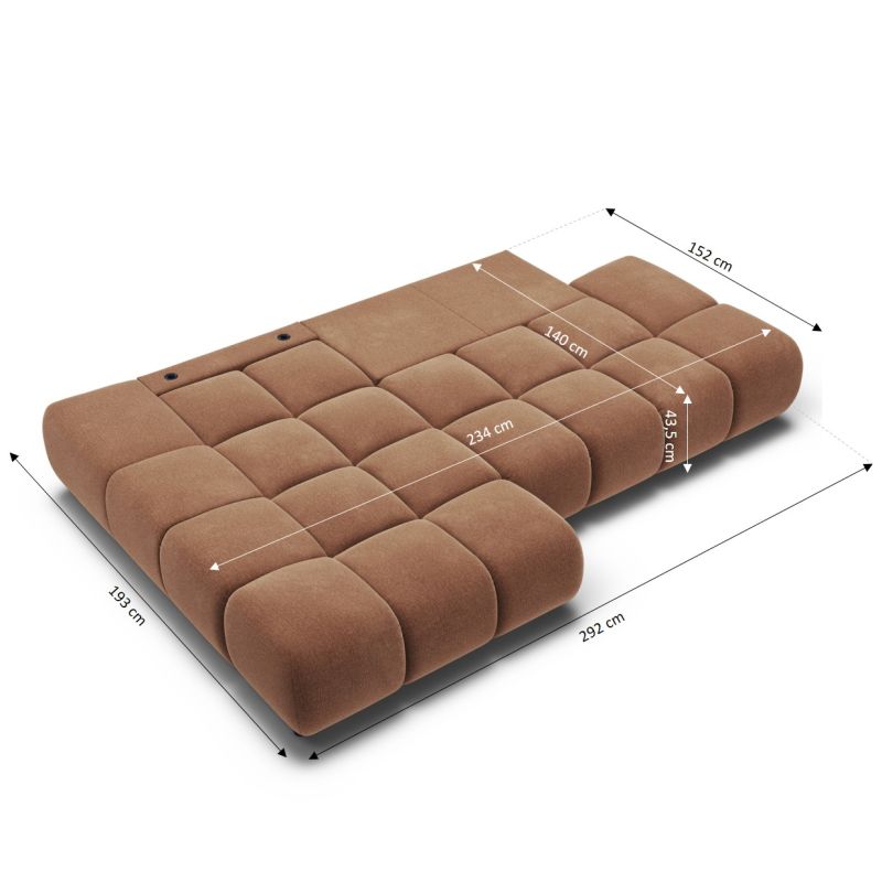 Canapé d'angle gauche convertible ALMERA 4 places tissu terracotta