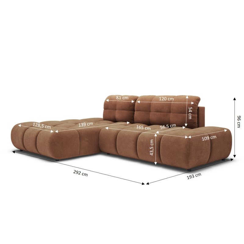 Canapé d'angle gauche convertible ALMERA 4 places tissu terracotta