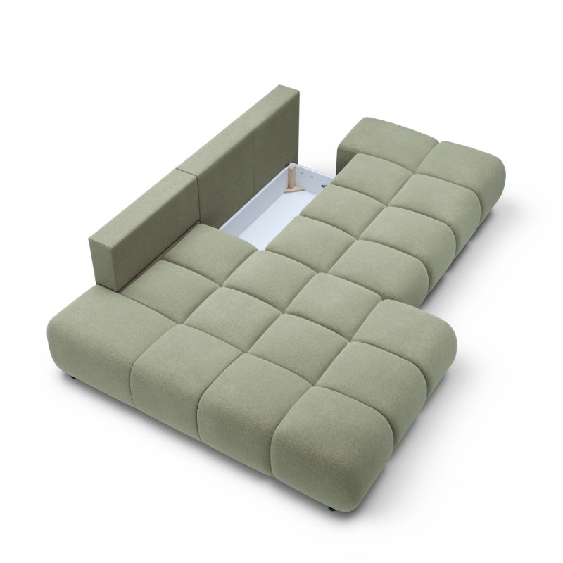 Canapé d'angle gauche convertible ALMERA 4 places tissu vert