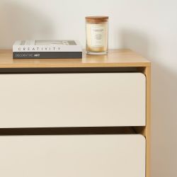 Commode THALIA 3 tiroirs beige et effet chêne 90cm