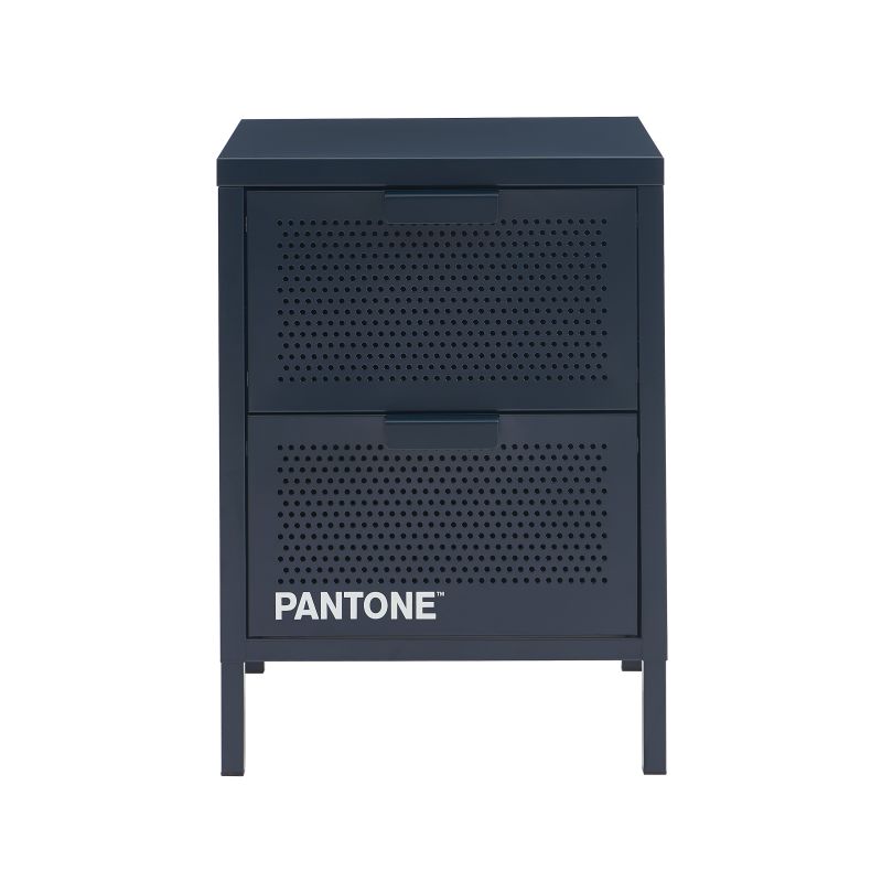 Table de chevet PANTONE métal bleu nuit double tiroirs 40cm