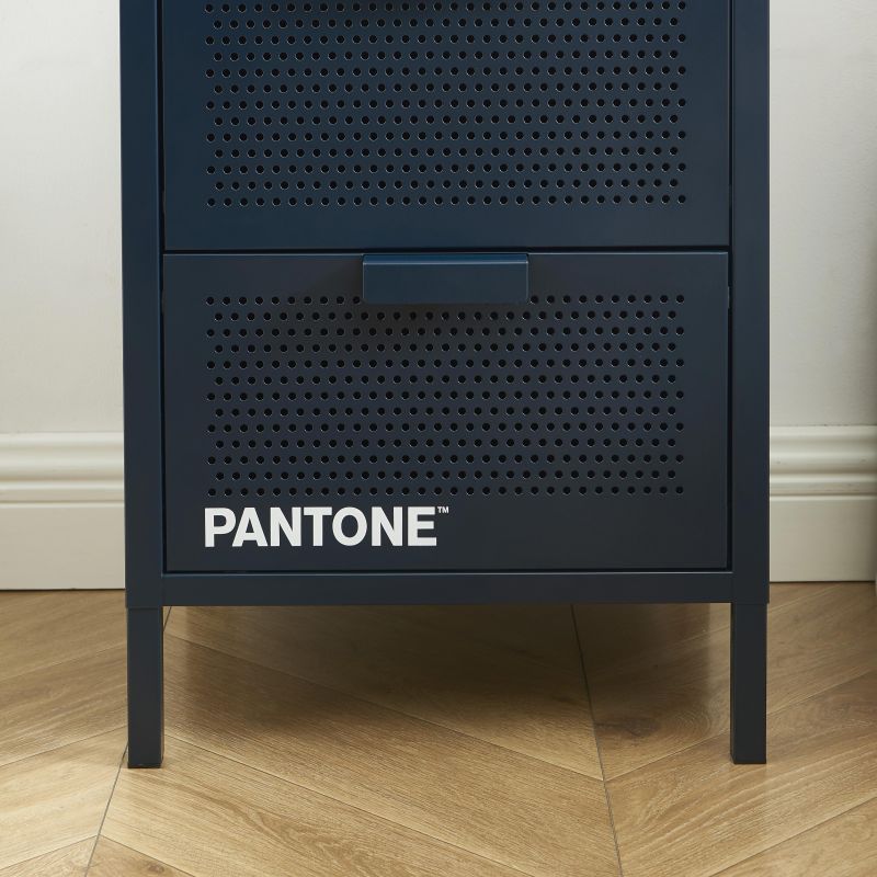 Table de chevet PANTONE métal bleu nuit double tiroirs 40cm
