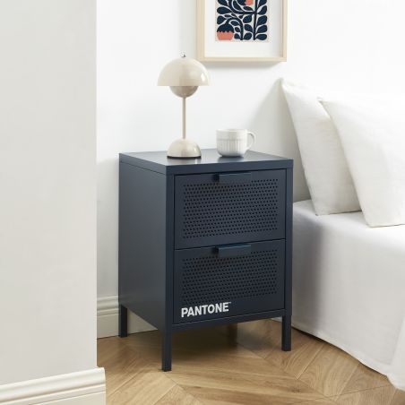 Table de chevet PANTONE métal bleu nuit double tiroirs 40cm