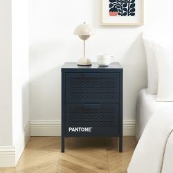 Table de chevet PANTONE métal bleu nuit double tiroirs 40cm