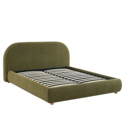 Lit coffre JELLY 160x200 tissu bouclette vert sommier inclus