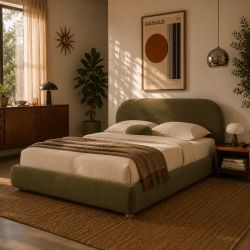 Lit coffre JELLY 140x190 tissu bouclette vert sommier inclus