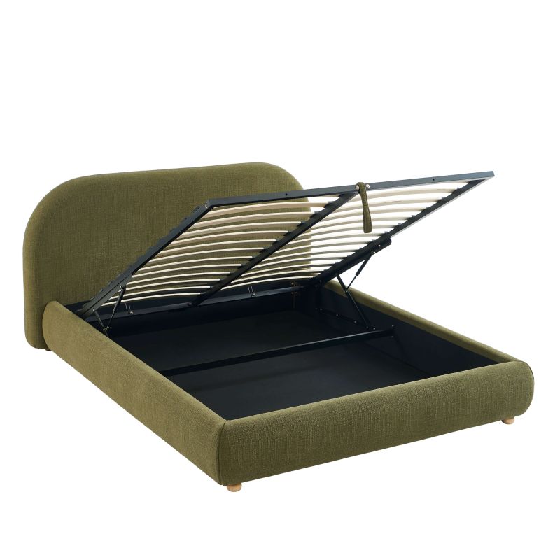 Lit coffre JELLY 140x190 tissu bouclette vert sommier inclus