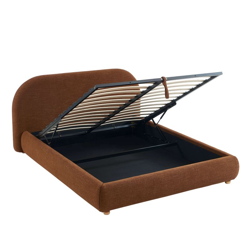 Lit coffre JELLY 140x190 tissu bouclette marron sommier inclus
