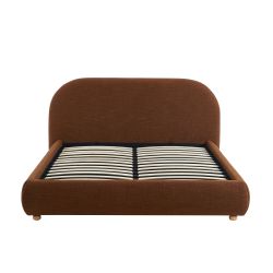 Lit coffre JELLY 140x190 tissu bouclette marron sommier inclus