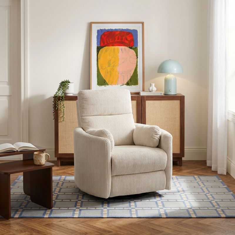 Fauteuil relax électrique pivotant ALCOR 1 place velours côtelé beige