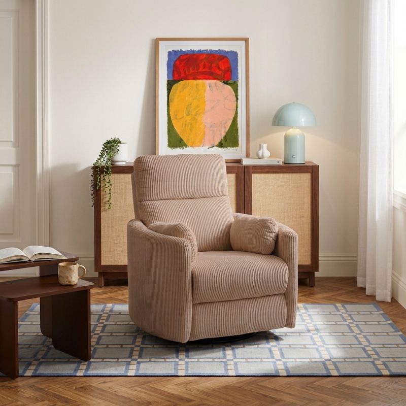 Fauteuil relax électrique pivotant ALCOR 1 place velours côtelé taupe