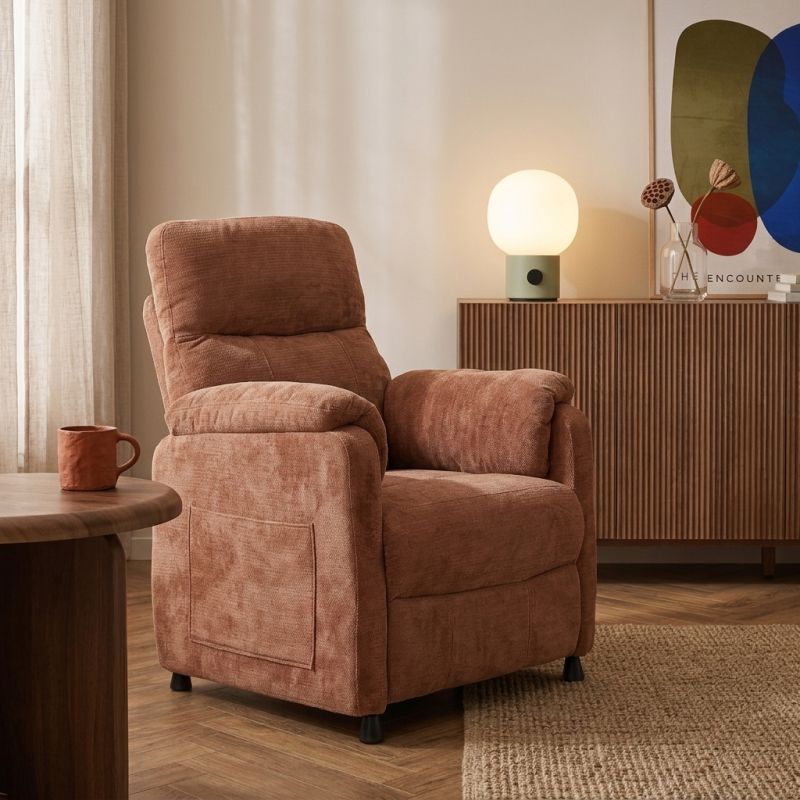 Fauteuil relax électrique PROCYON 1 place tissu terracotta