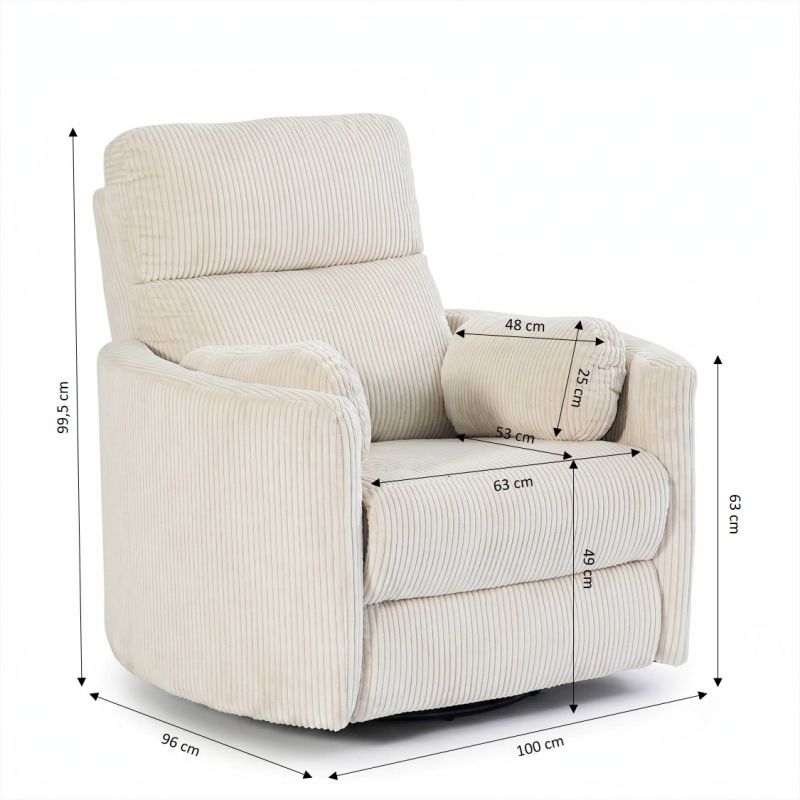 Fauteuil relax électrique pivotant ALCOR 1 place velours côtelé beige