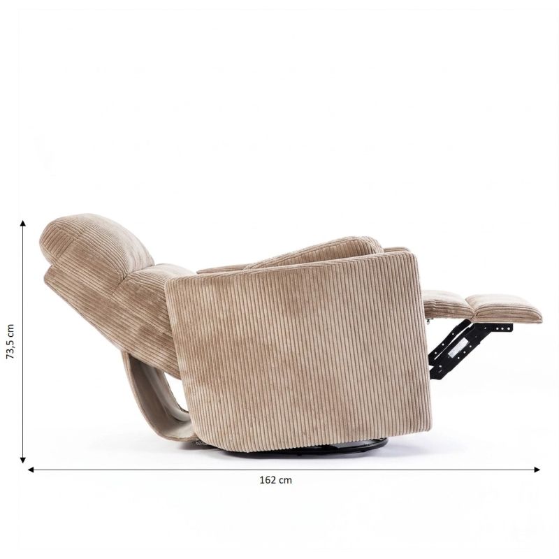 Fauteuil relax électrique pivotant ALCOR 1 place velours côtelé taupe