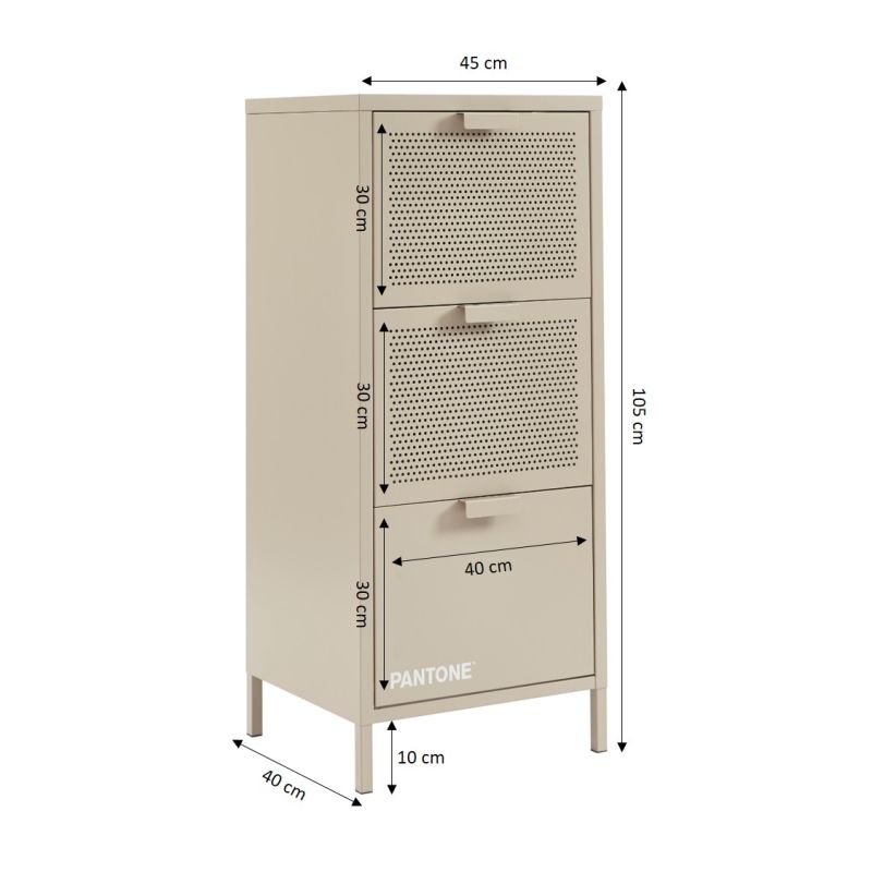 Caisson de bureau PANTONE métal taupe 3 tiroirs h105cm