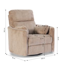 Fauteuil relax électrique pivotant ALCOR 1 place velours côtelé taupe