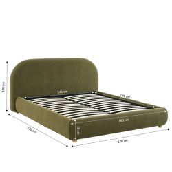 Lit coffre JELLY 140x190 tissu bouclette vert sommier inclus