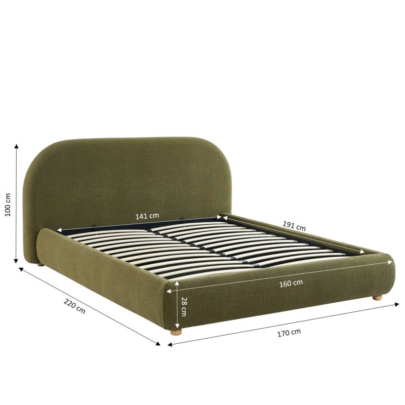 Lit coffre JELLY 140x190 tissu bouclette vert sommier inclus