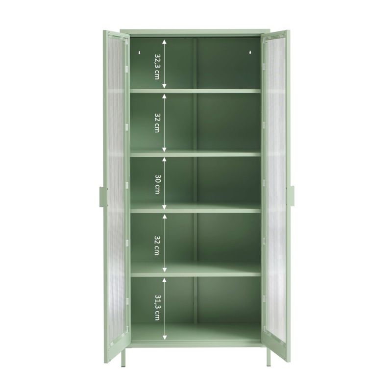 Vaisselier PANTONE en verre cannelé et métal vert amande h180cm