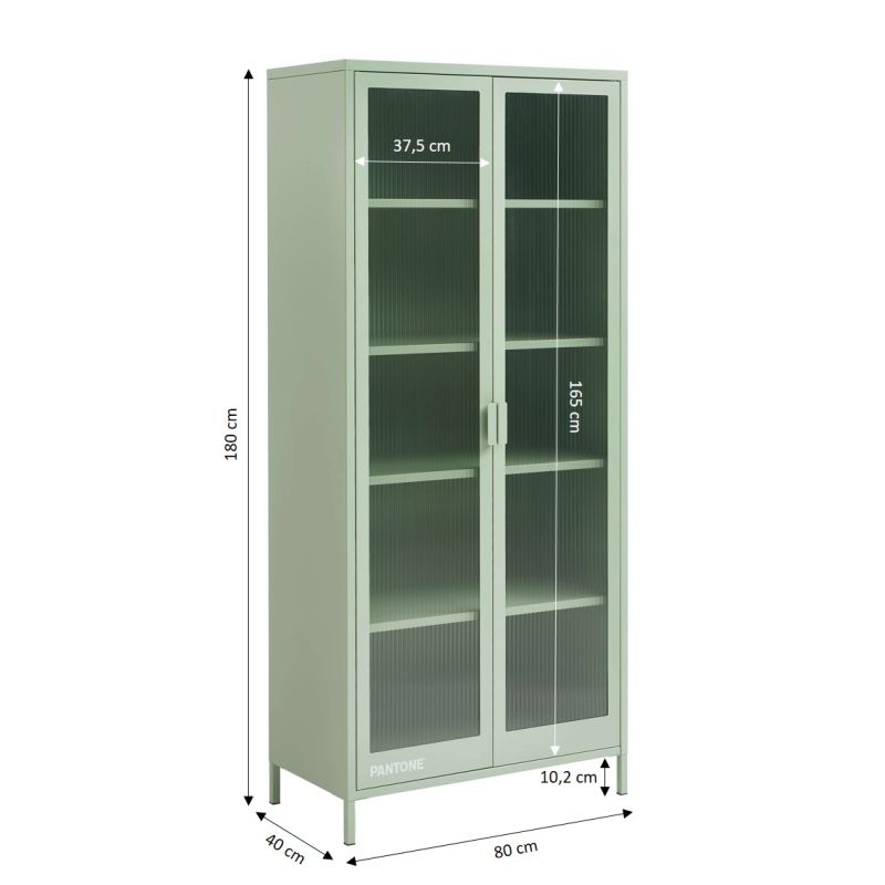 Vaisselier PANTONE en verre cannelé et métal vert amande h180cm
