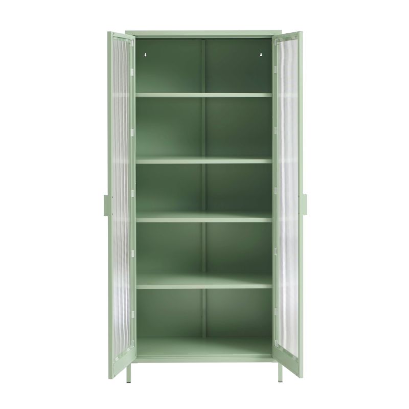 Vaisselier PANTONE en verre cannelé et métal vert amande h180cm