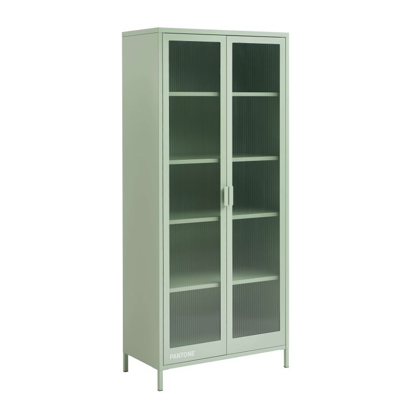 Vaisselier PANTONE en verre cannelé et métal vert amande h180cm