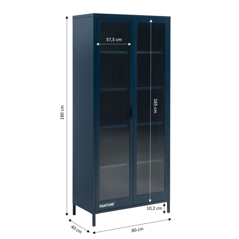 Vaisselier PANTONE en verre cannelé et métal bleu nuit h180cm