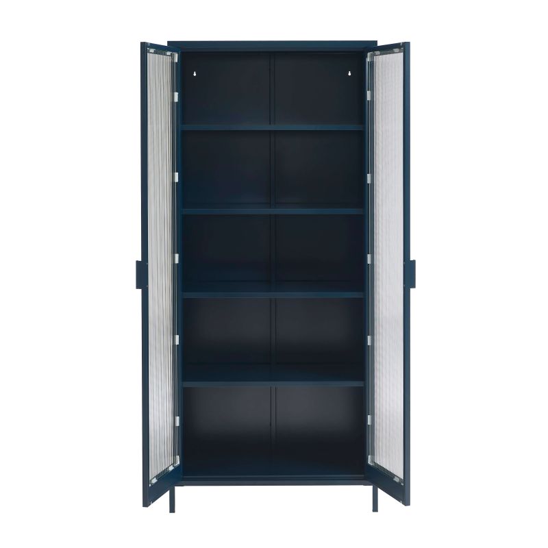 Vaisselier PANTONE en verre cannelé et métal bleu nuit h180cm