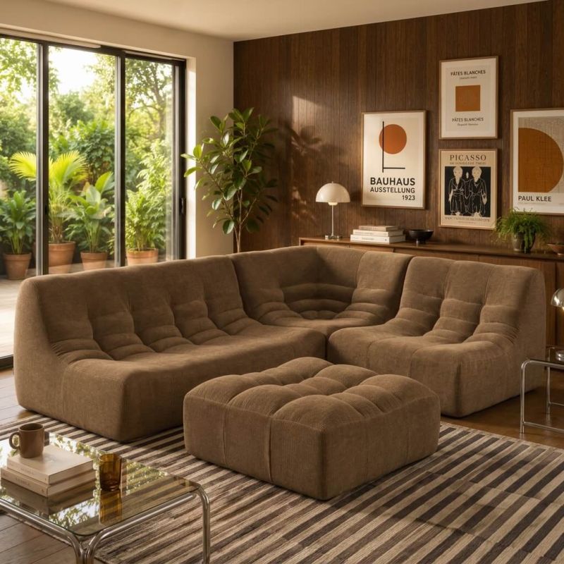 Canapé modulable JANIS 5 places velours marron