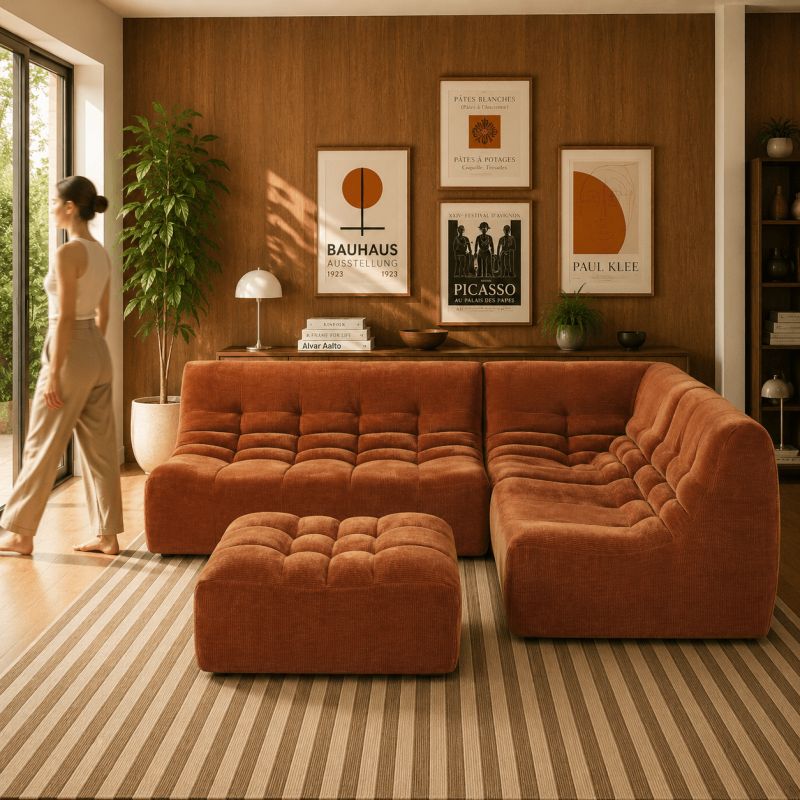 Canapé modulable JANIS 5 places velours terracotta