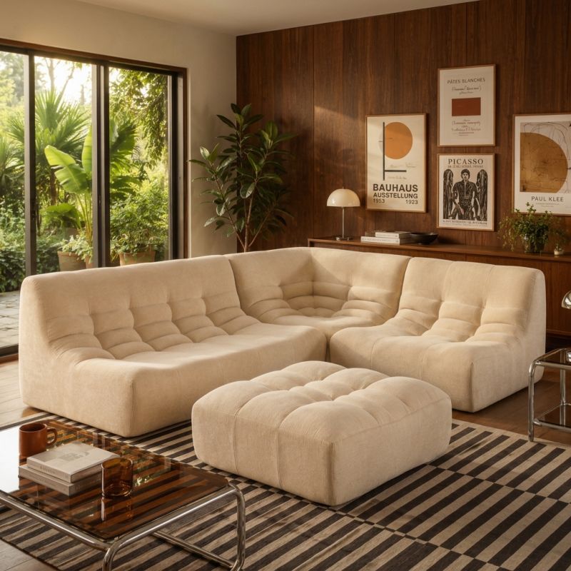 Canapé modulable JANIS 5 places velours beige