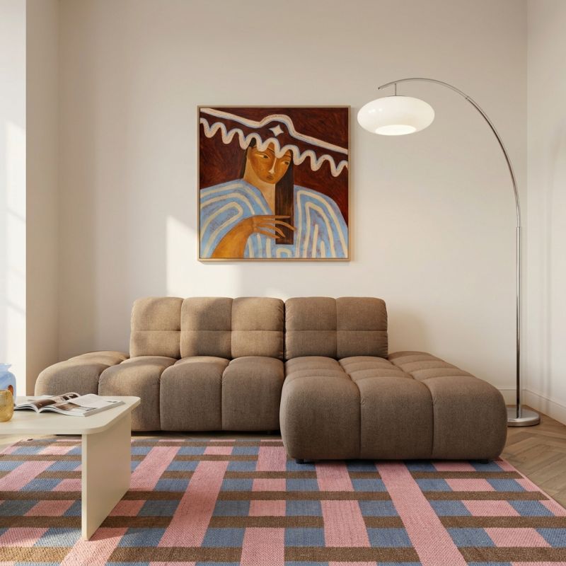 Canapé d'angle droit convertible ALMERA 4 places tissu taupe