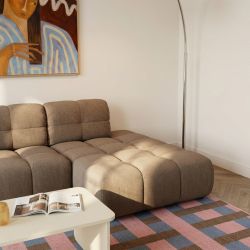 Canapé d'angle droit convertible ALMERA 4 places tissu taupe