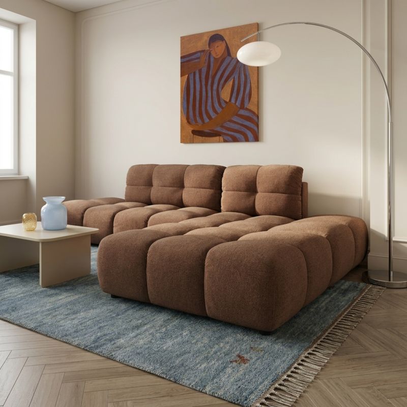 Canapé d'angle droit convertible ALMERA 4 places tissu terracotta