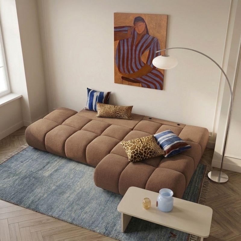 Canapé d'angle droit convertible ALMERA 4 places tissu terracotta