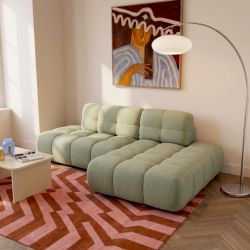 Canapé d'angle droit convertible ALMERA 4 places tissu vert