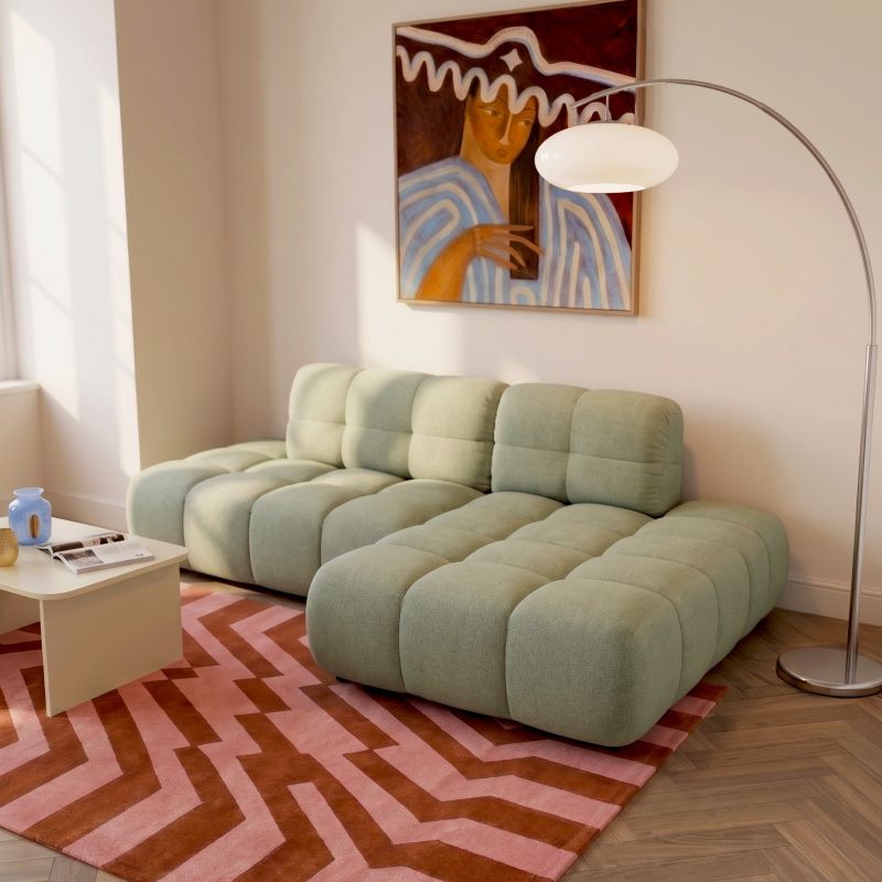 Canapé d'angle droit convertible ALMERA 4 places tissu vert
