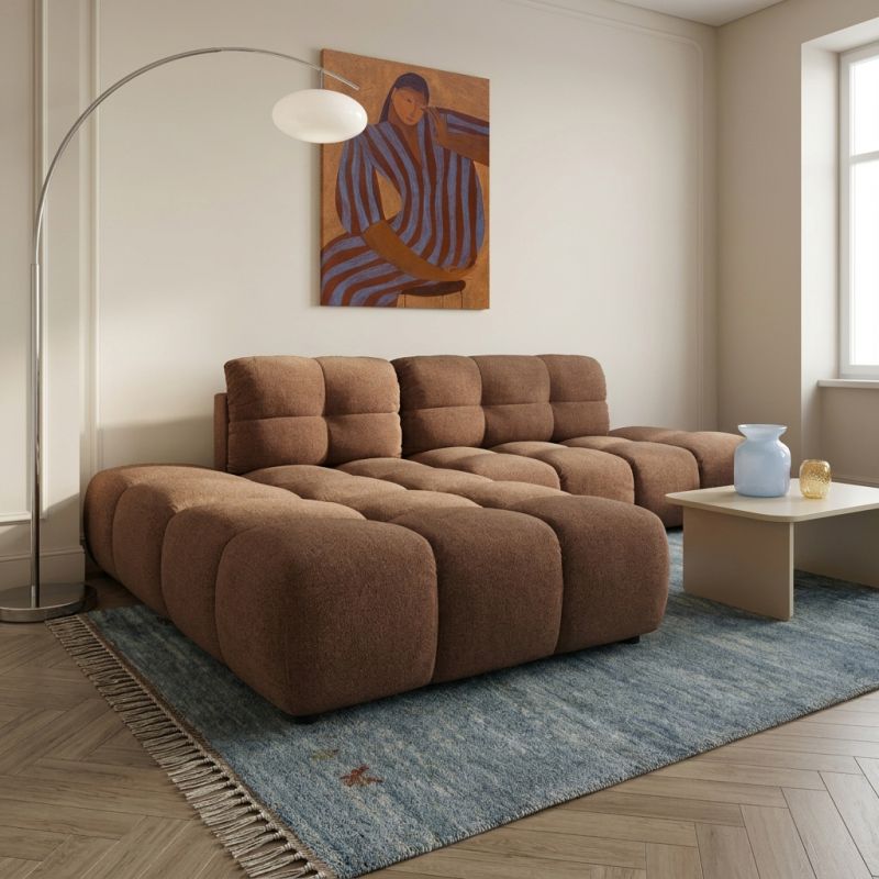 Canapé d'angle gauche convertible ALMERA 4 places tissu terracotta