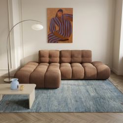 Canapé d'angle gauche convertible ALMERA 4 places tissu terracotta