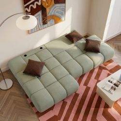 Canapé d'angle gauche convertible ALMERA 4 places tissu vert
