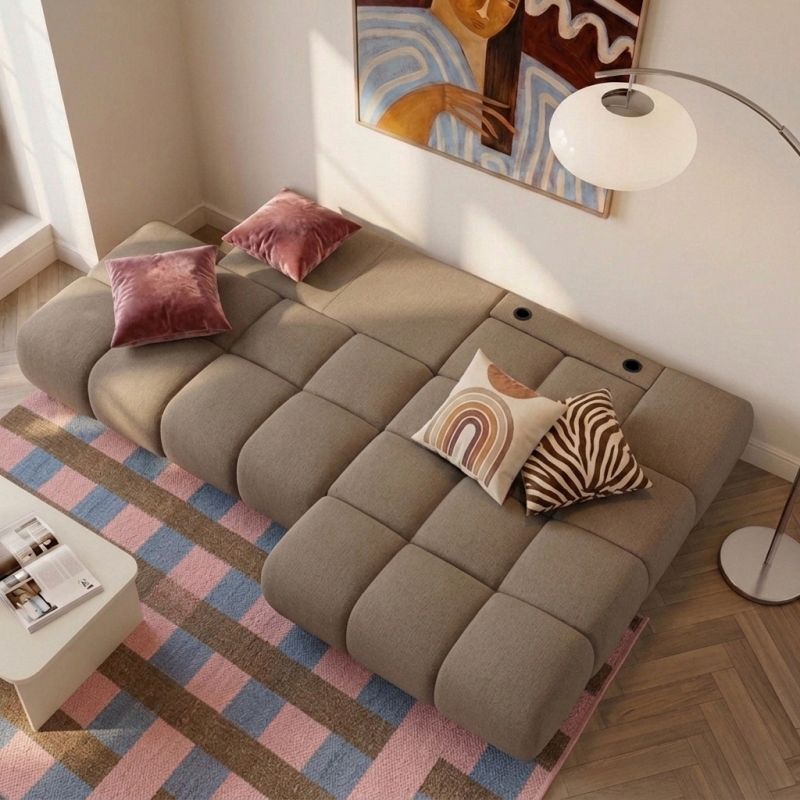 Canapé d'angle droit convertible ALMERA 4 places tissu taupe