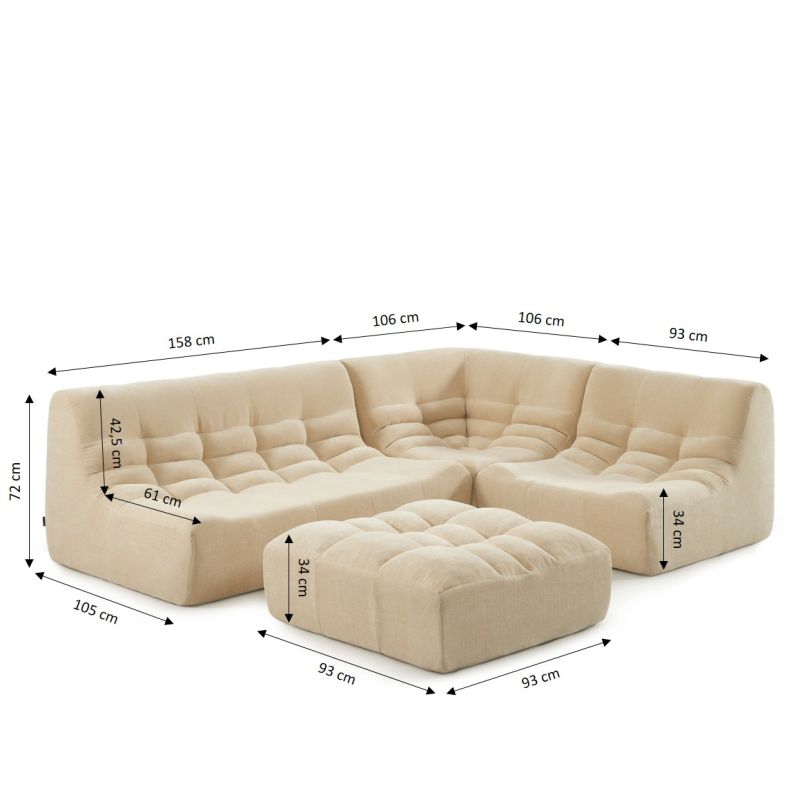 Canapé modulable JANIS 5 places velours beige