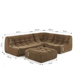 Canapé modulable JANIS 5 places velours marron