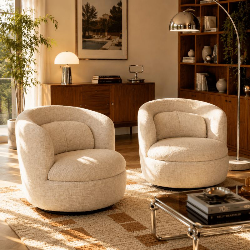 Lot de 2 fauteuils pivotants ANDER tissu beige