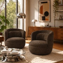 Lot de 2 fauteuils pivotants ANDER tissu marron