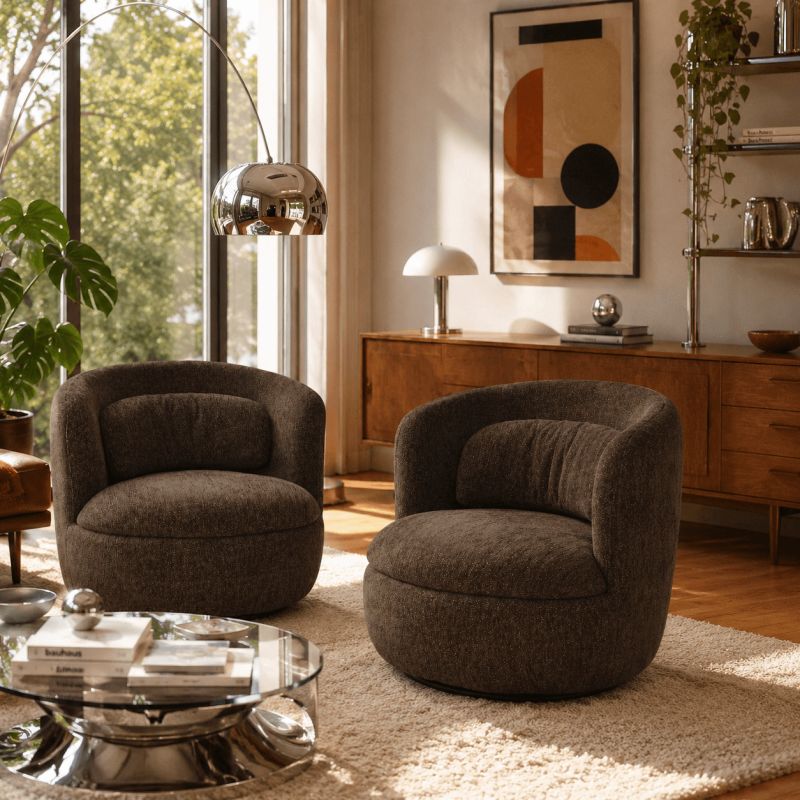 Lot de 2 fauteuils pivotants ANDER tissu marron