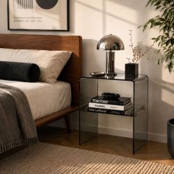 Lot de 2 tables de chevet GINZA verre trempé noir