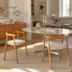 Lot de 2 chaises LORENZ chêne massif et tissu beige