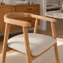 Lot de 4 chaises LORENZ chêne massif et tissu beige